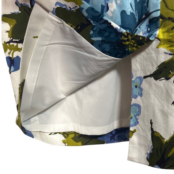 Adrianna Papell Dress Blue Floral Cotton Blend Belted Sheath Wedding Preppy Sz 6 - Picture 7 of 8